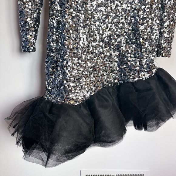 Symphony Party Girl Dress Silver Asymmetrical Poof Ruffle Size M - Picture 2 of 14